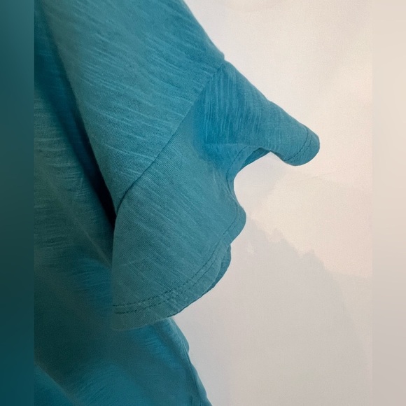 MATILDA JANE WOMEN’S TOP. SIZE XL. TURQUOISE TONES  RUFFLE STYLE SHORT SLEEVES - Picture 5 of 9